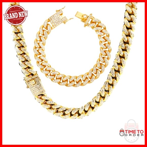 Other - 18K Gold Plated Cuban Link Chain Set 12/14/20mm Necklace Bracelet